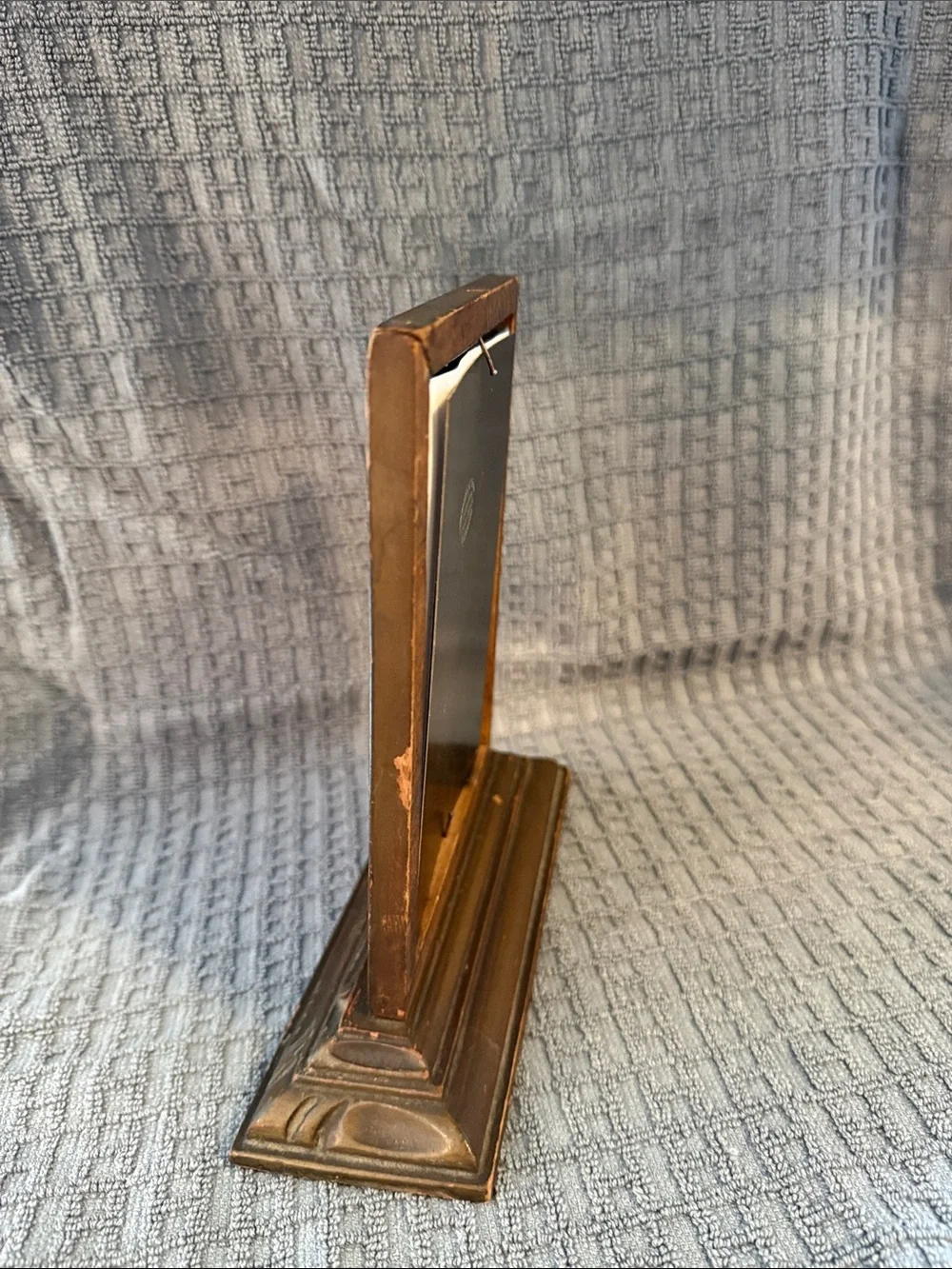 Vintage wood frame on pedestal, bronze/gold color